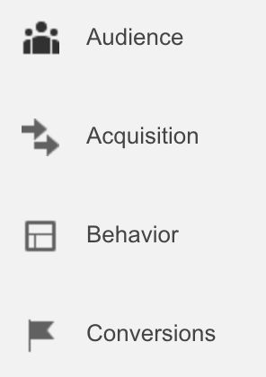 The four main data categories offered in GA.