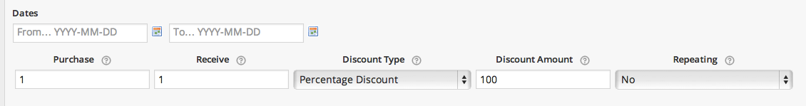 The configuration settings for BOGO in the Dynamic Pricing extension.