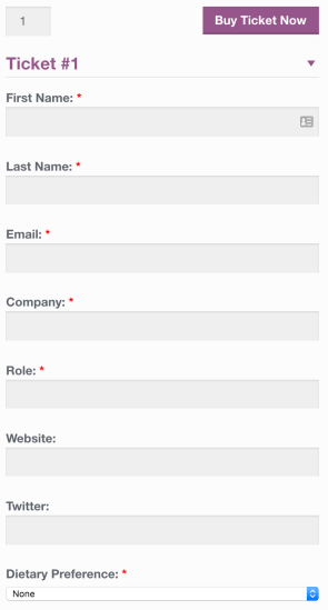 Ticket form on single product page