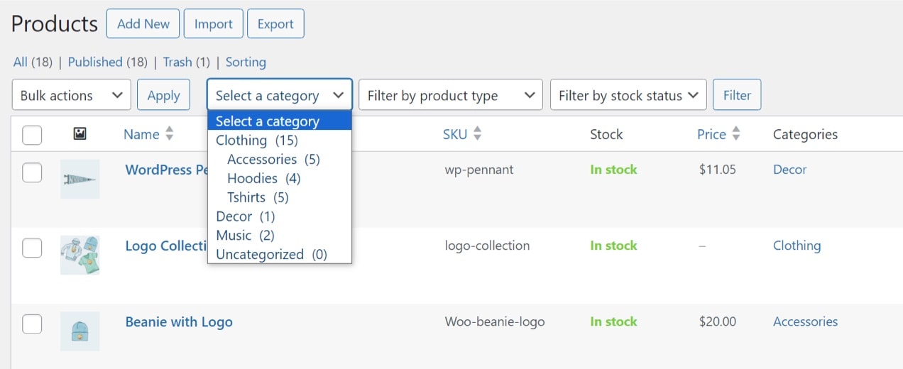 filtering products by category