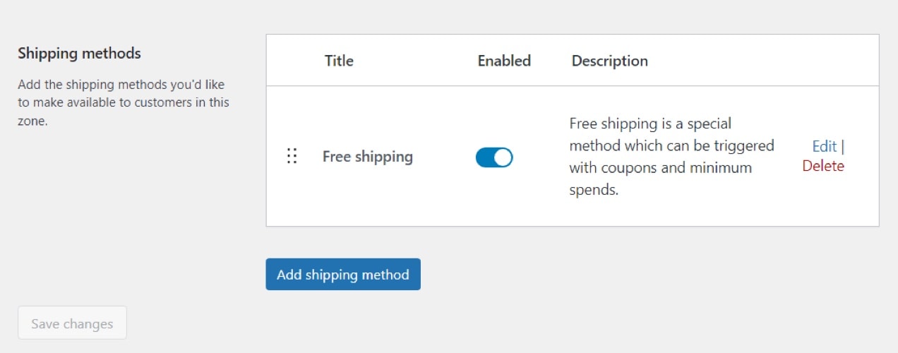 shipping methods free shipping