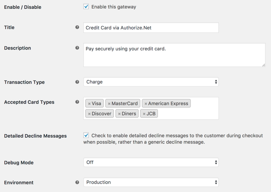 WooCommerce AuthNet Accept Hosted general settings