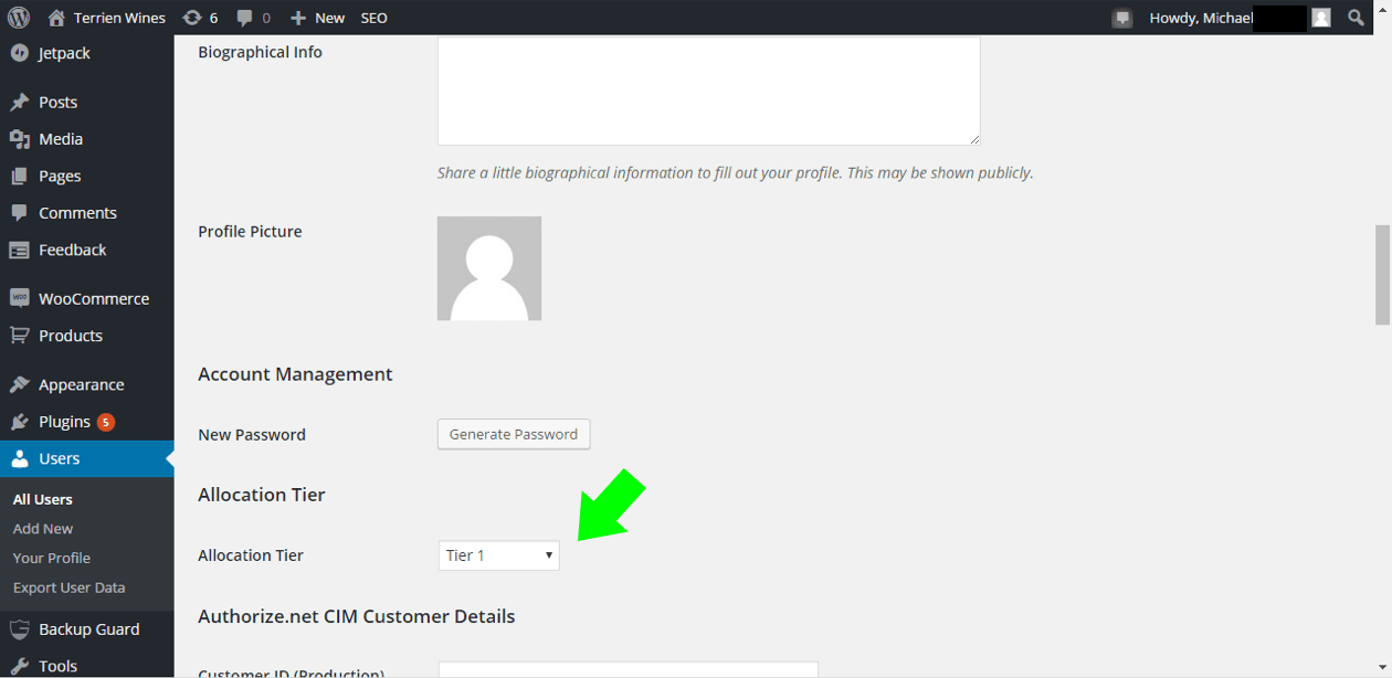 View tier in customer profile