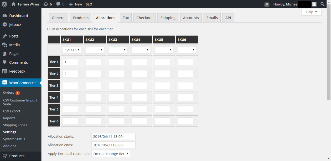 Set up allocation tiers