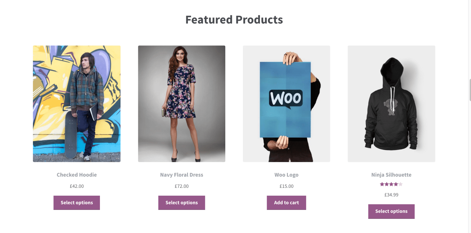 Featured products have their own section in this case, allowing them to be highlighted on the homepage.