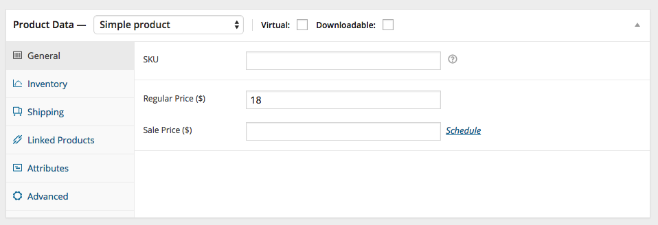 SKUs can be added in the Product Data area of any WooCommerce product page