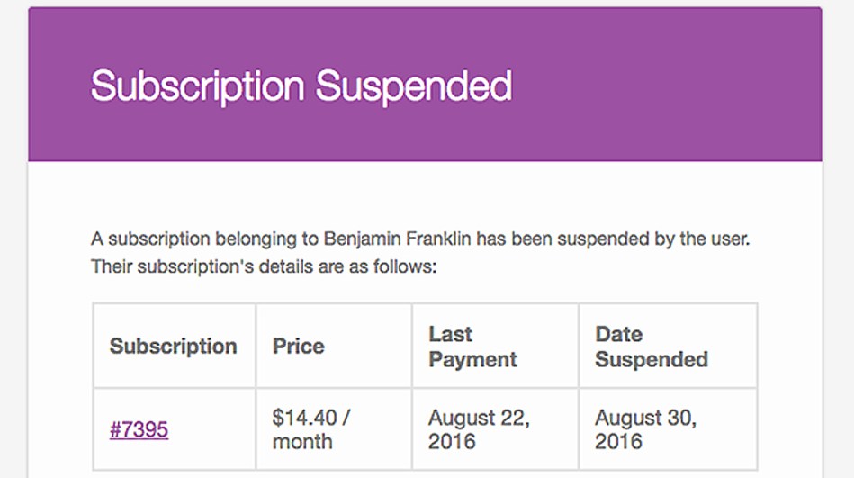 Subscription Suspended Email Screenshot