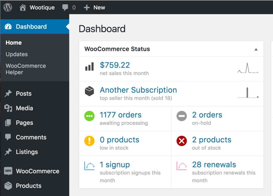 WooCommerce Status Widget with Subscription Signups and Renewals