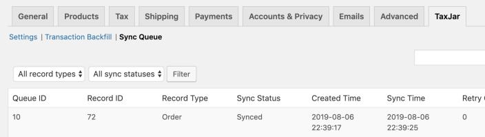 TaxJar Transaction Sync Queue