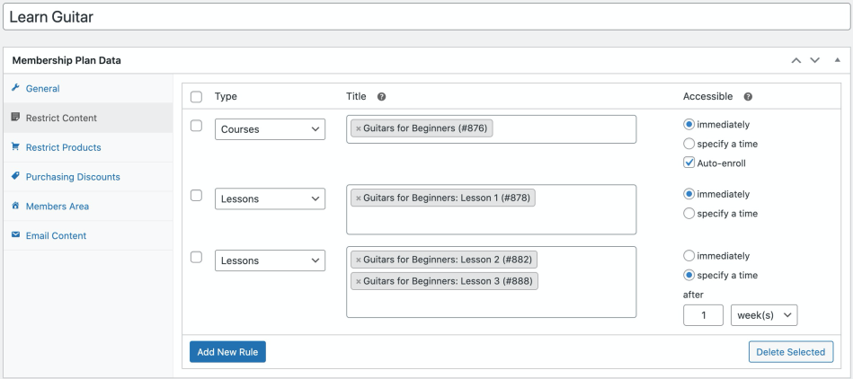 Shows how to restrict content for courses and lessons