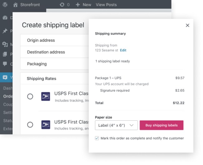 Captures d’écran du tableau de bord WooCommerce Shipping