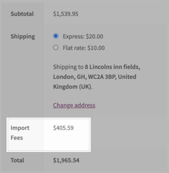 Cross-border fees as a single total at WooCommerce checkout