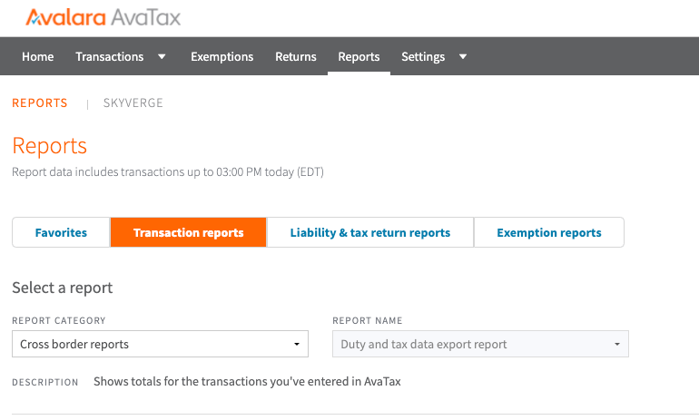 Generating a cross-border report in Avalara