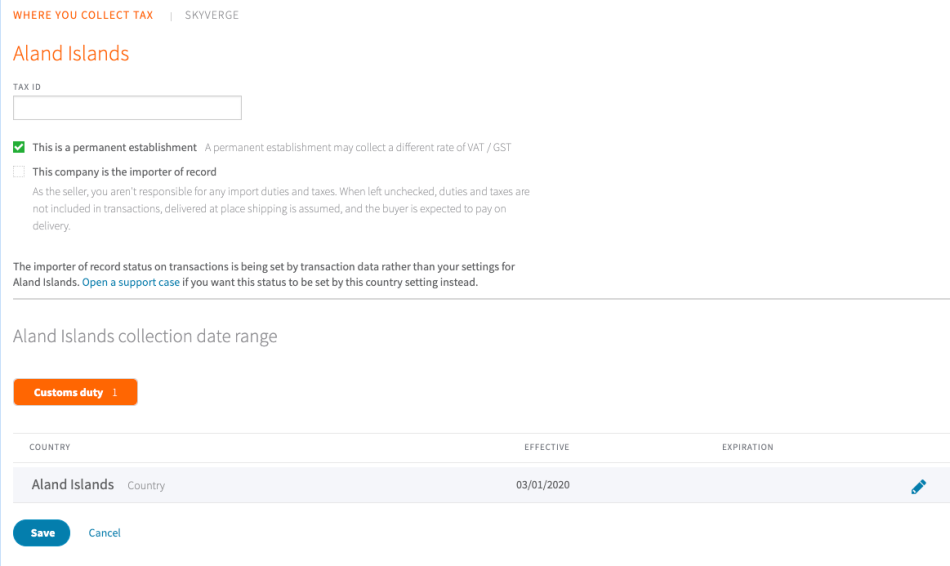 Updating a supported country in Avalara