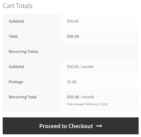 Recurring Only Cart Fees displayed in Cart Totals