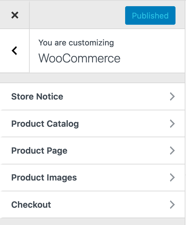 Options under WooCommerce in the Customizer