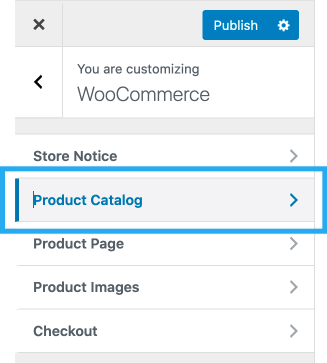 Product Catalog under WooCommerce in the Customizer