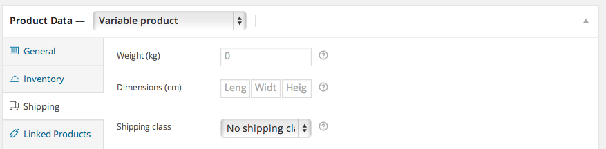 Shipping screen showing dimensions fields