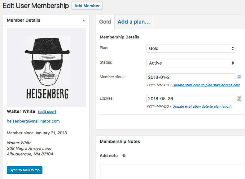 MailChimp for WooCommerce Memberships single actions