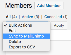 MailChimp for WooCommerce Memberships bulk actions