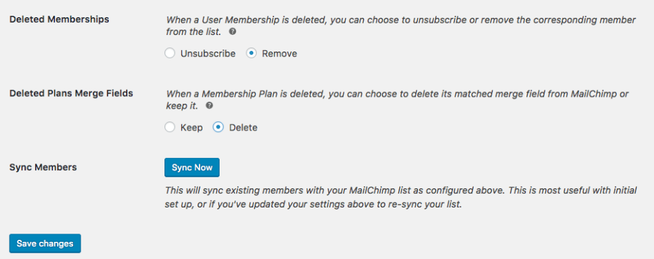 MailChimp for WooCommerce Memberships general settings