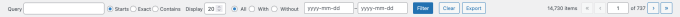 The filter bar that allows to filter the results shown in the queries table.