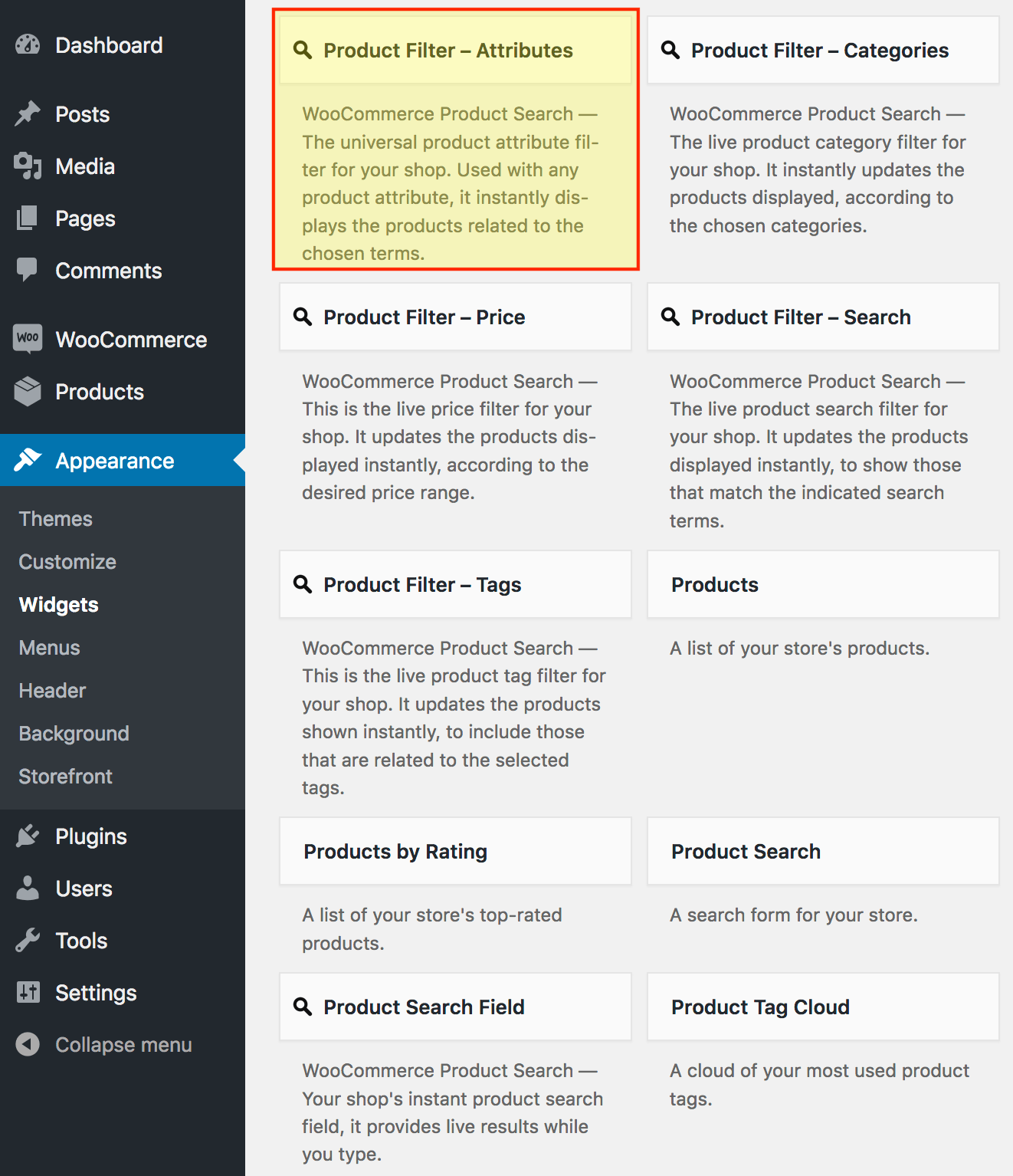 Product Filter – Attributes Documentation - WooCommerce
