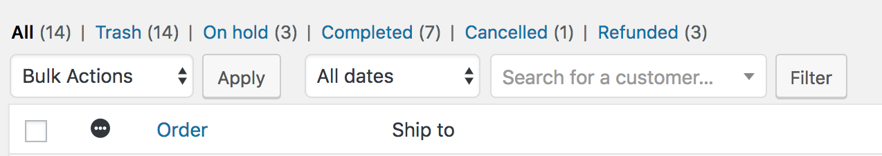 A screenshot of WooCommerce’s built-in filters
