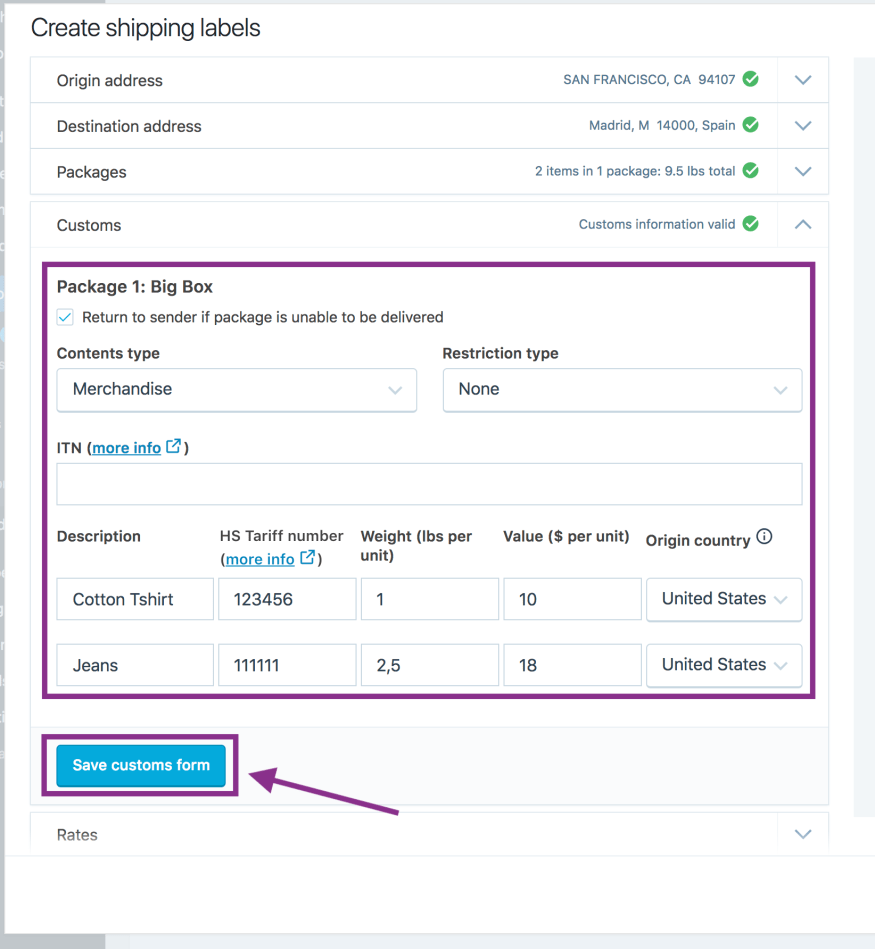 Customs form step