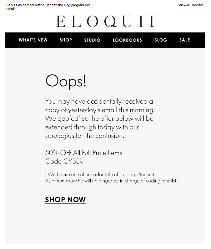 An apology email from Eloquii