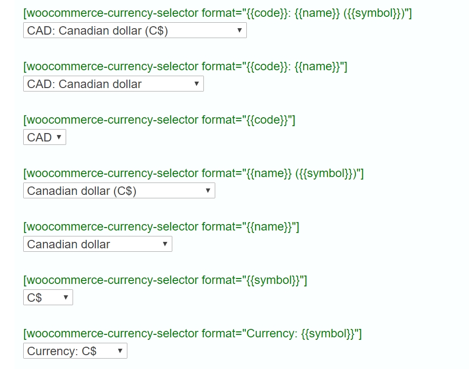 WooCommerce Multi-currency - shortcode