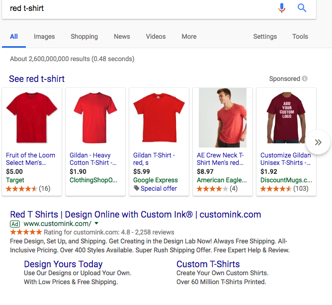 A screenshot of Google Shopping ads in action