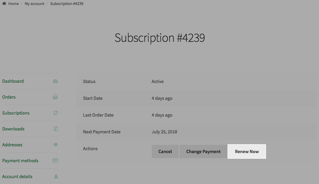 Renew Subscription Early Button