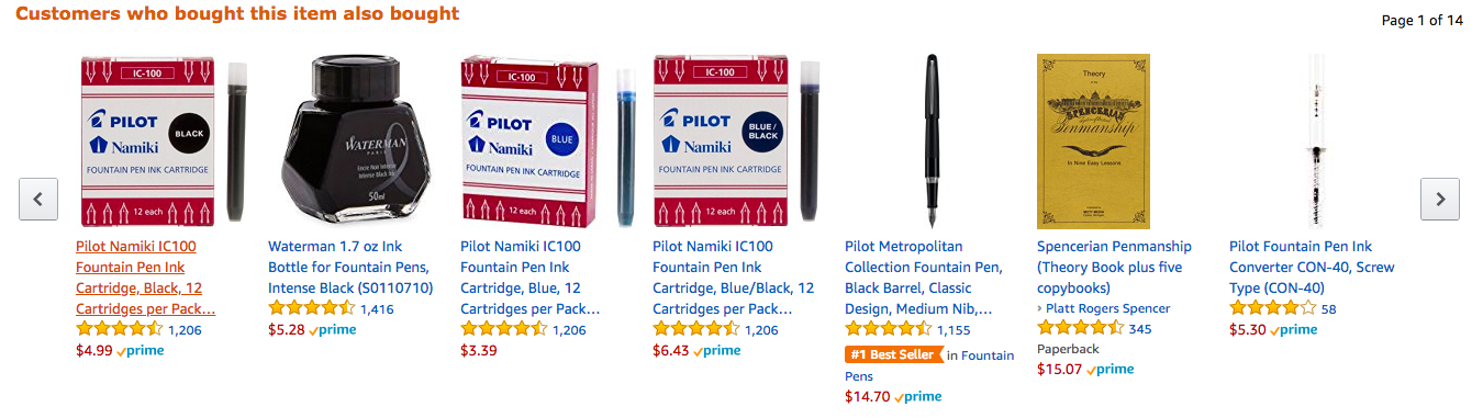 Amazon shows several recommended products at a time, instead of all of them at once