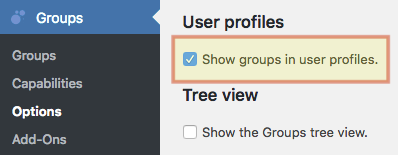 Showing the option to display groups in user profiles enabled