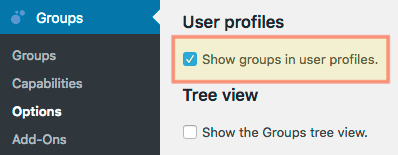 Showing the option to display groups in user profiles enabled