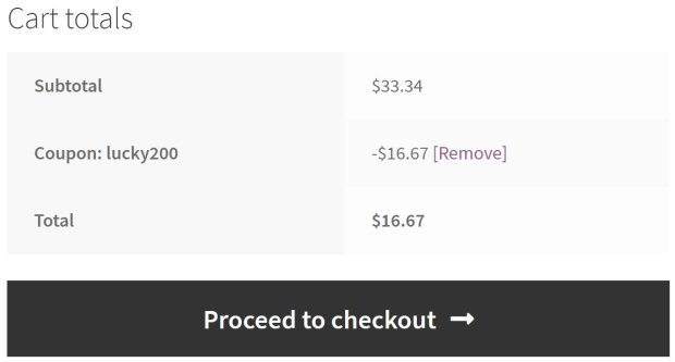 A coupon successfully added to a cart total