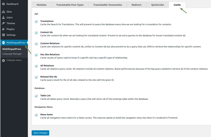 WooCommerce MultilingualPress Cache Settings