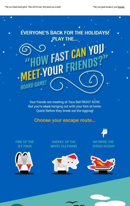 Brands such as Taco Bell have made use of interactivity emails to engage subscribers during the holiday season.
