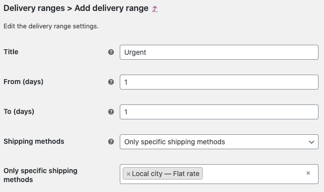 Order delivery for WooCommerce add a new delivery range