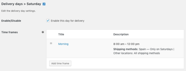 Order Delivery for WooCommerce delivery with specific time frames for specific days.