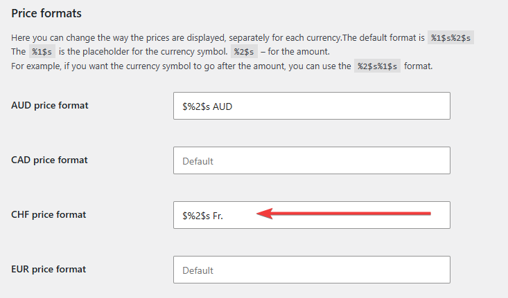 Price formats