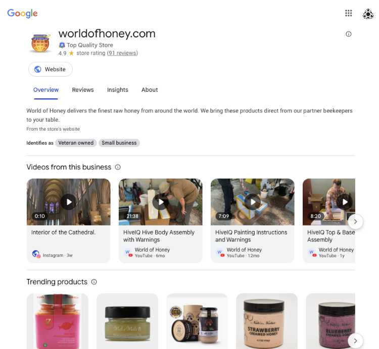 Top Quality Store Google Page