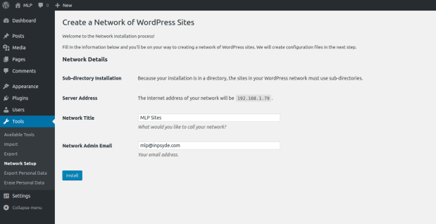 Creating a network of WordPress sites in WP Admin