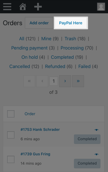 WooCommerce PayPal Here add new order mobile