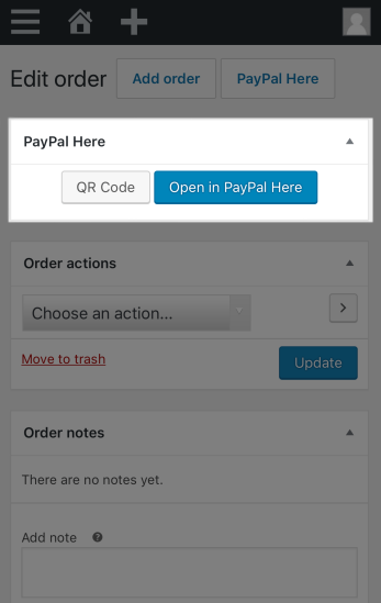WooCommerce PayPal Here open order
