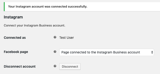 Instagram account connected with the store successfully