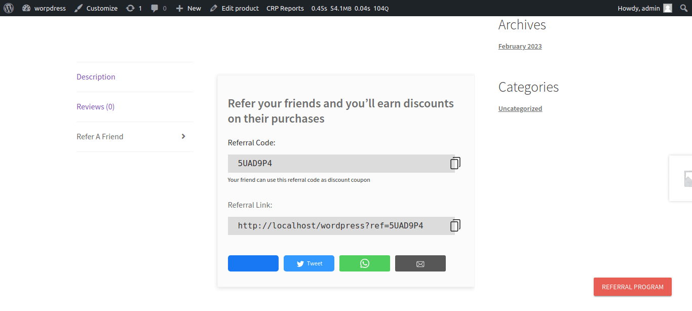 refer a friend from product page