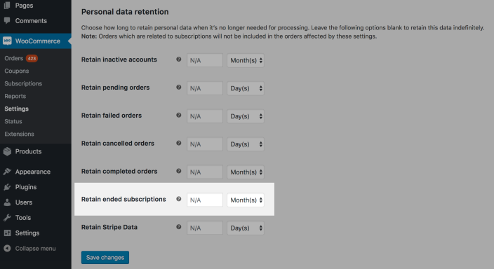 Retain Ended Subscriptions Setting