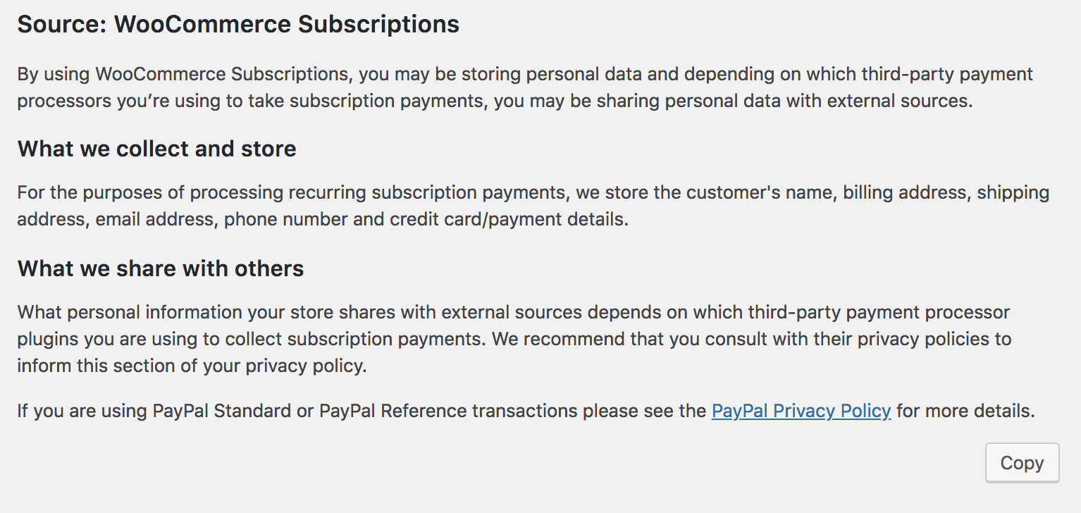 Subscriptions and the GDPR Documentation - WooCommerce